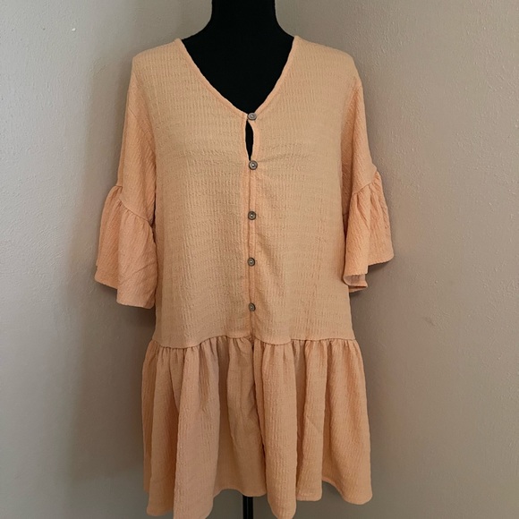 Petal Dew Textured Peplum V-Neck Flounce Sleeve Dress - Picture 2 of 5